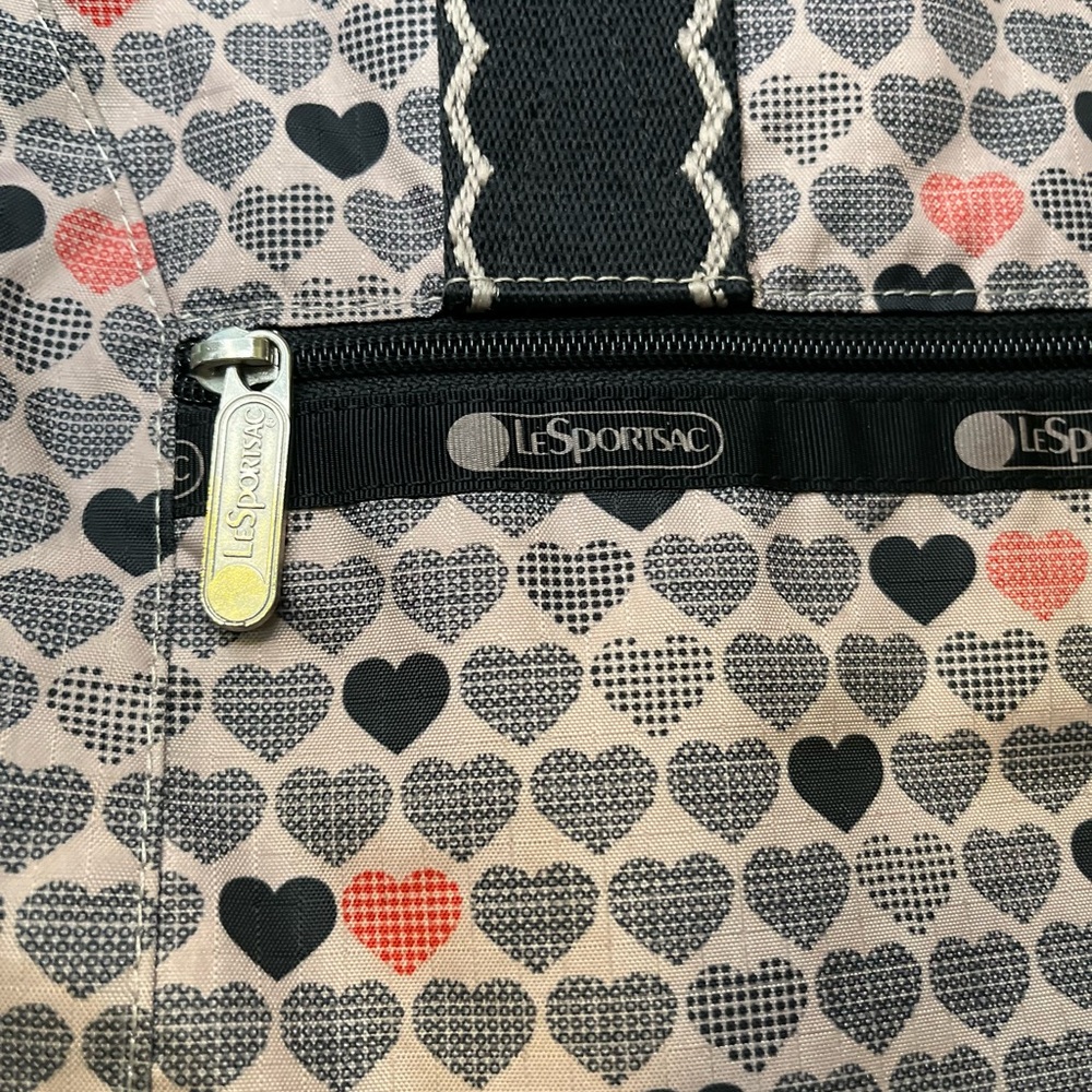 LeSportsac Heart Pattern Backpack - Black and Gray with red accents. - Picture 7 of 10